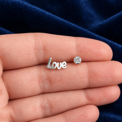Pendientes Love de Plata de Ley 925 con Circonita y Diseño Casual