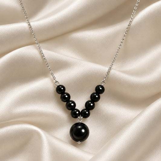Gargantilla de Plata de Ley y Piedras de Ónix Negro Natural