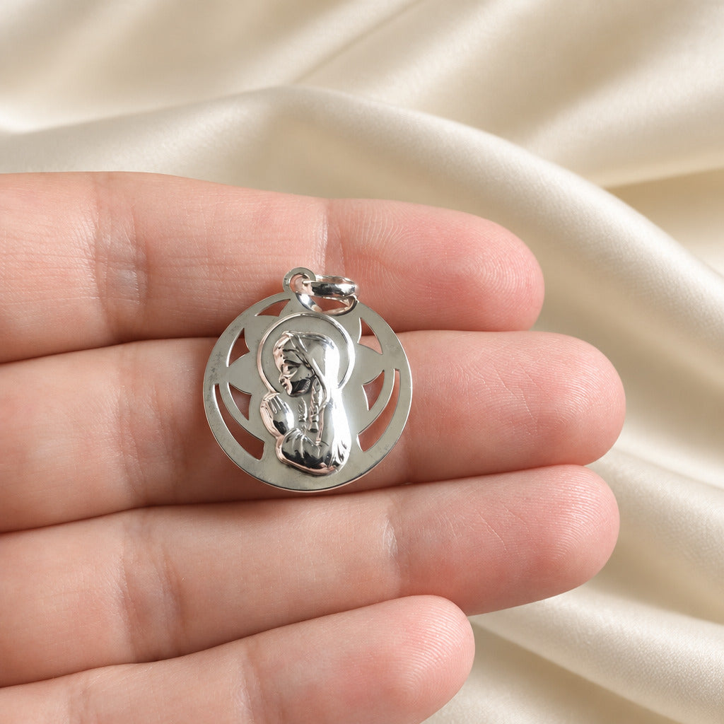 Medalha Nossa Senhora Menina em prata de lei, 20 mm