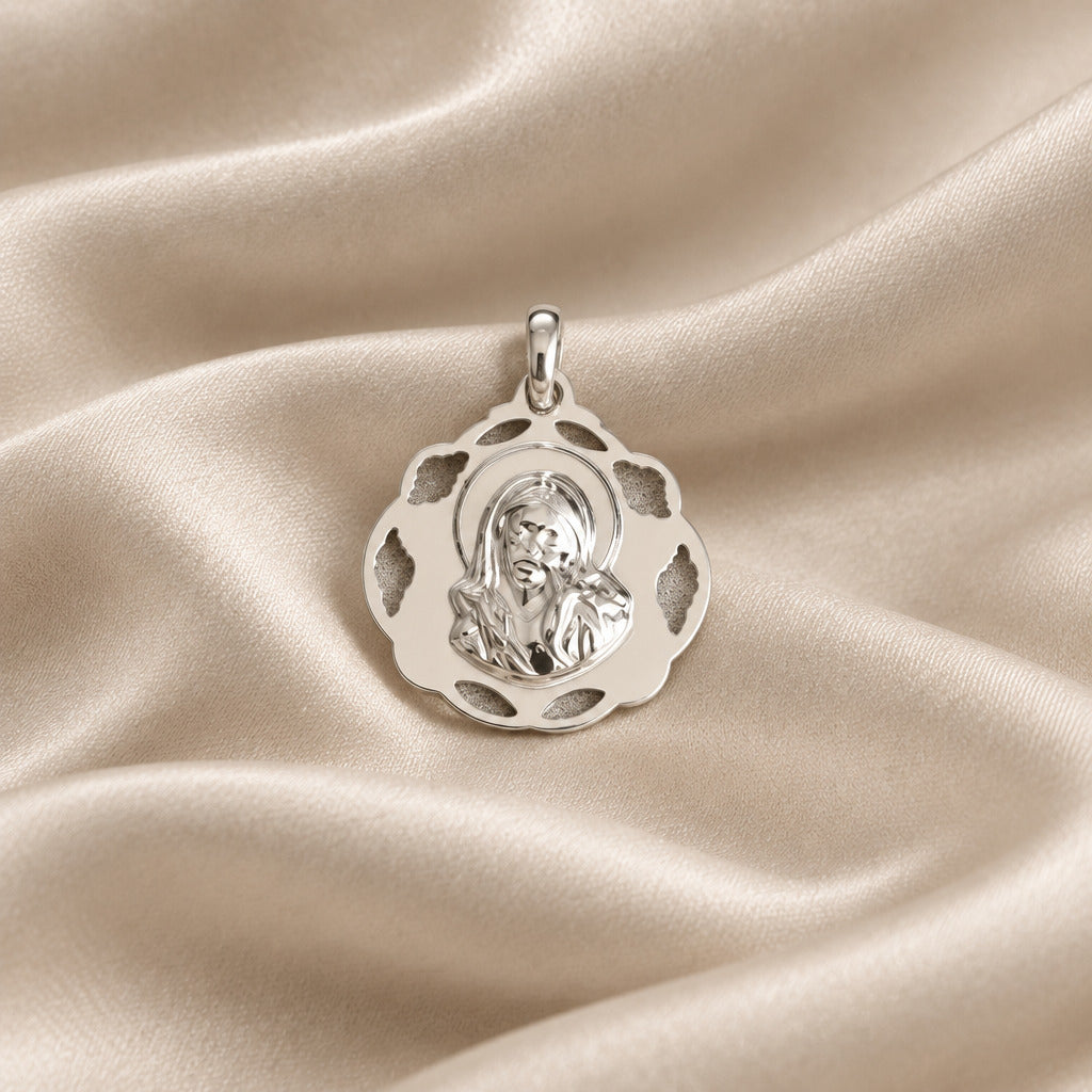 Colgante Medalla Virgen Niña de Plata de Ley 20 mm