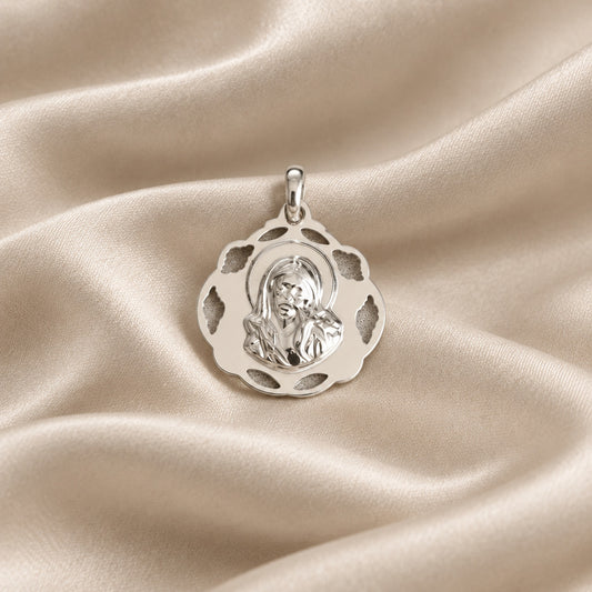 Colgante Medalla Virgen Niña de Plata de Ley 20 mm