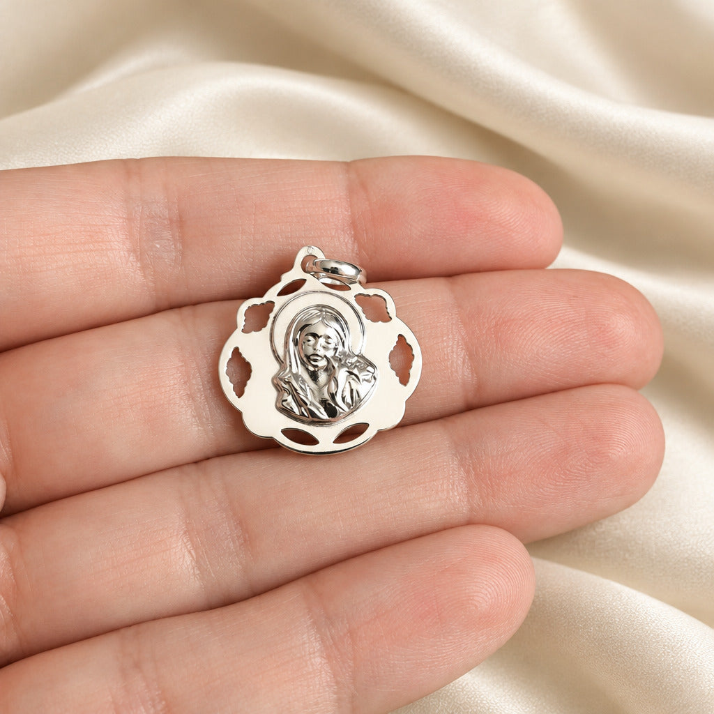 Colgante Medalla Virgen Niña de Plata de Ley 20 mm