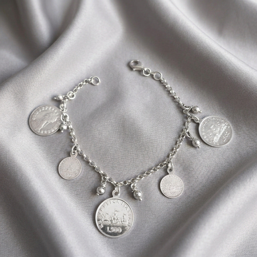 Pulsera de Plata de Ley 925 con Monedas Italia L.500