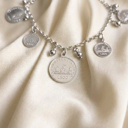 Pulsera de Plata de Ley 925 con Monedas Italia L.500
