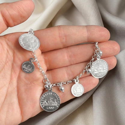 Pulsera de Plata de Ley 925 con Monedas Italia L.500