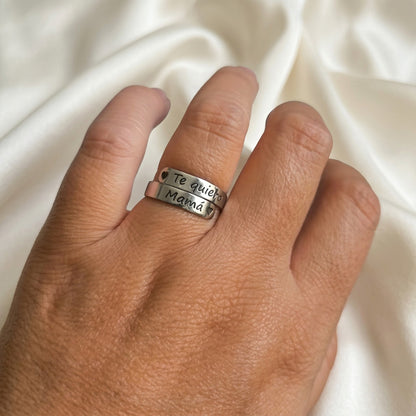 Anillo Ajustable de Plata de Ley 925 Te Quiero Mamá