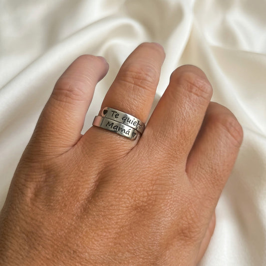 Anillo Ajustable de Plata de Ley 925 Te Quiero Mamá