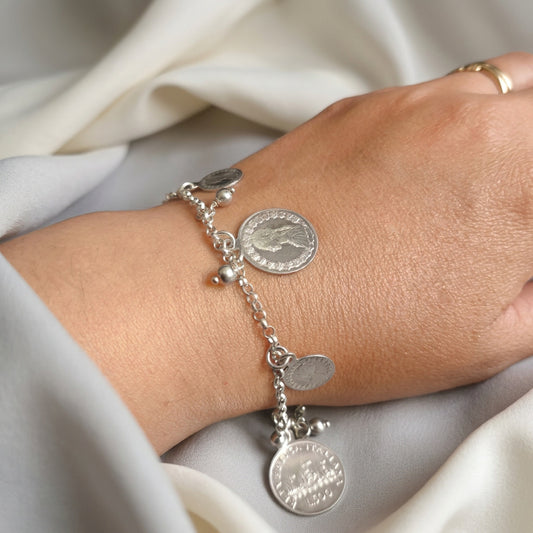 Pulsera de Plata de Ley 925 con Monedas Italia L.500