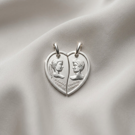 Colgante Partible Corazón "Siempre Contigo" en Plata de Ley 925