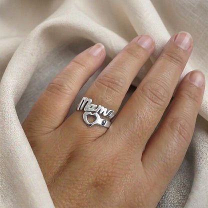 Anillo Mamá en Plata de Ley 925 con Corazón Calado