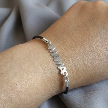 Pulsera de Plata de Ley 925 "Mamá" con Cordón Negro