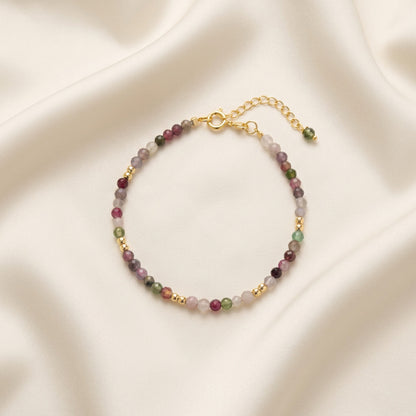 Pulsera de Turmalina de Colores y Plata de Ley Chapada en Oro | Plata y Magia