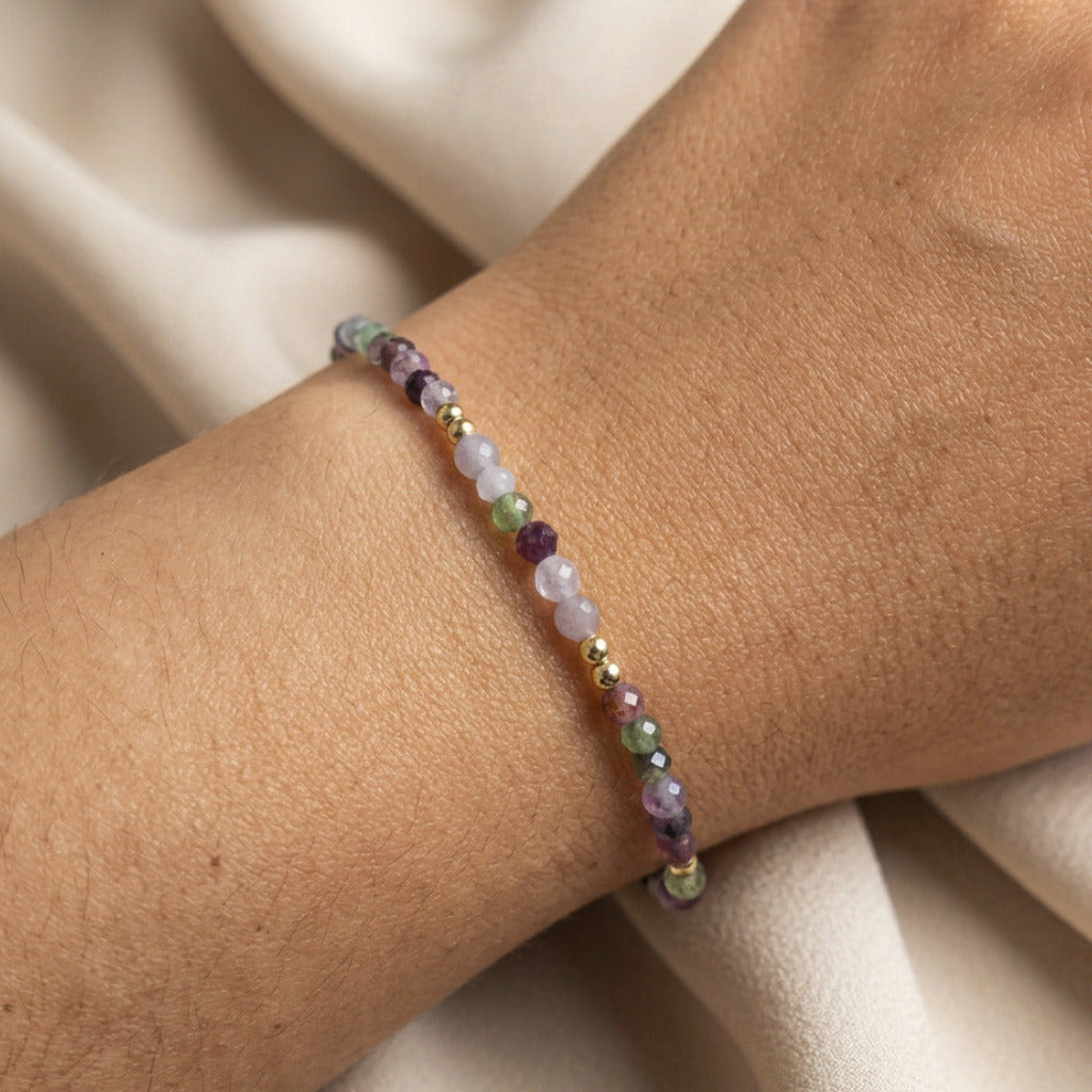 Pulsera de Turmalina de Colores y Plata de Ley Chapada en Oro | Plata y Magia