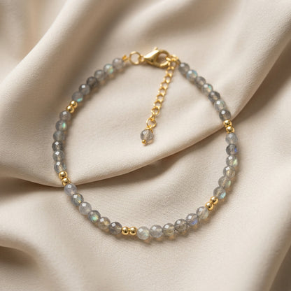 Pulsera de Labradorita y Plata de Ley Chapada en Oro | Plata y Magia