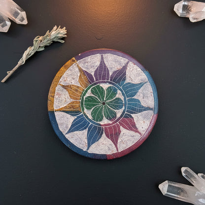 Porta-Incienso Mandala de Piedra Natural – Plato Artesanal Flor de la Vida (7.5 cm)