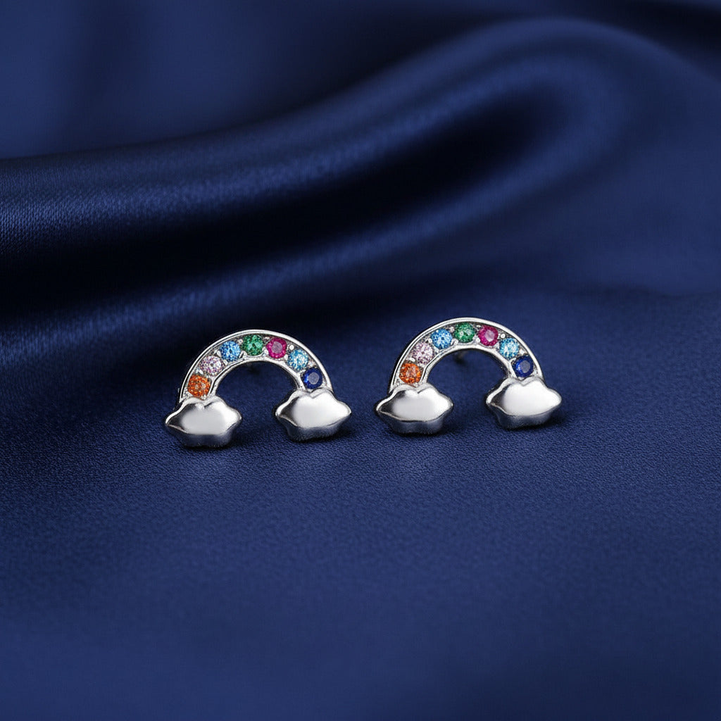 Pendientes Arcoíris de Plata de Ley 925 Rodiada y Circonitas - Amuleto de Esperanza y Regalo de Luz