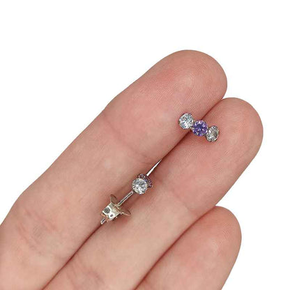 Pendientes Trilogía de Plata de Ley 925 con Circonitas y Color Central (3.3 x 8 mm)