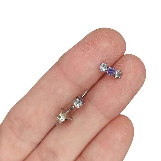 Pendientes Trilogía de Plata de Ley 925 con Circonitas y Color Central (3.3 x 8 mm)