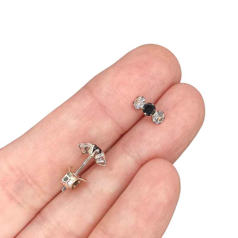 Pendientes Trilogía de Plata de Ley 925 con Circonitas y Color Central (3.3 x 8 mm)