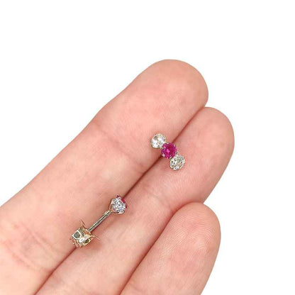 Pendientes Trilogía de Plata de Ley 925 con Circonitas y Color Central (3.3 x 8 mm)