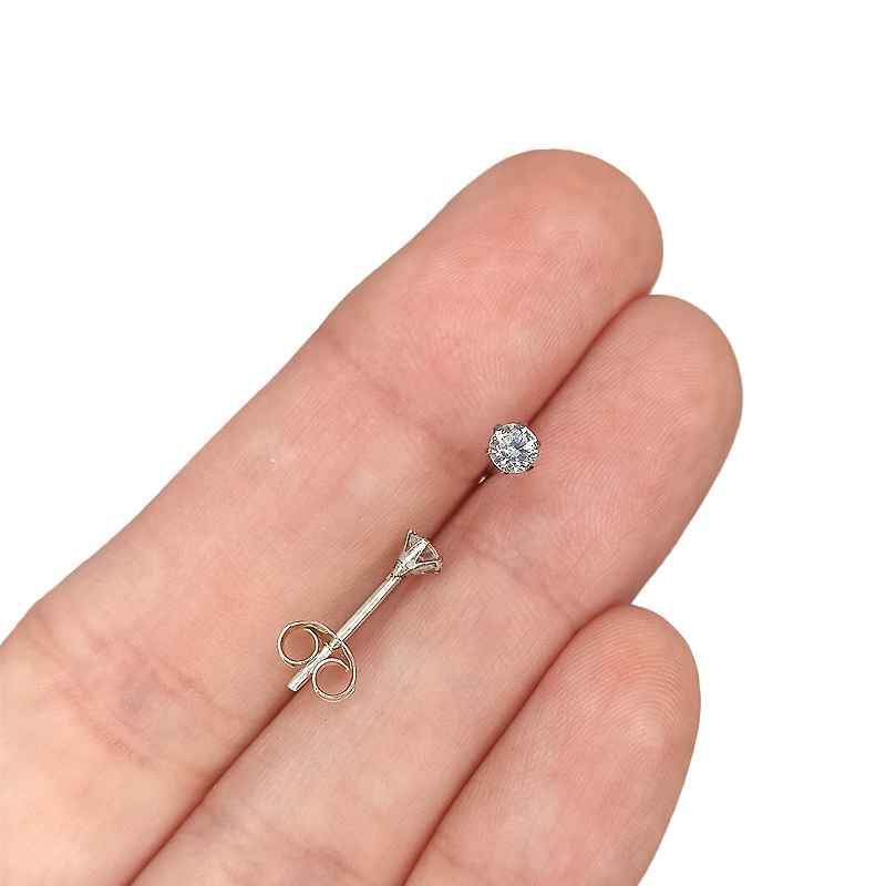 Pendientes de Tacha Clásicos en Plata de Ley 925 con Circonita Blanca (3 mm)