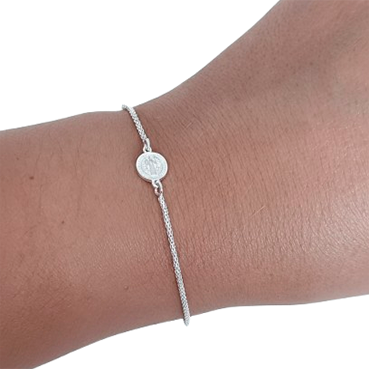 Pulsera "Benedictus": Medalla de San Benito en Plata y Cadena Coreana
