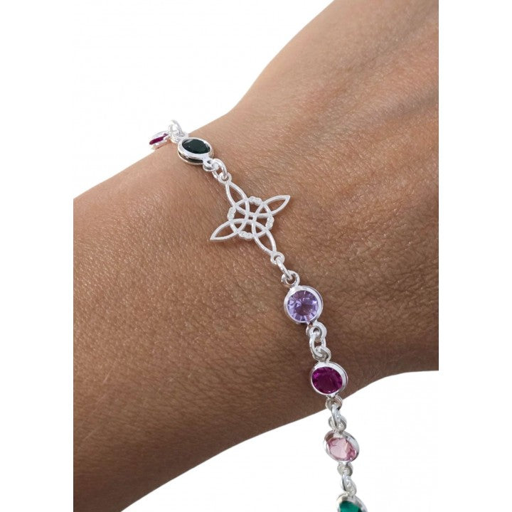 Pulsera "Escudo Cromático" Nudo de Bruja & Chakras en Plata 925