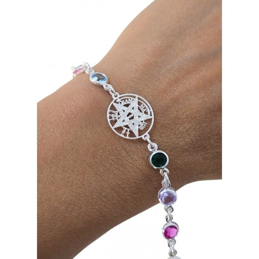 Pulsera "Escudo Divino" Tetragramatón y Equilibrio de Chakras en Plata 925