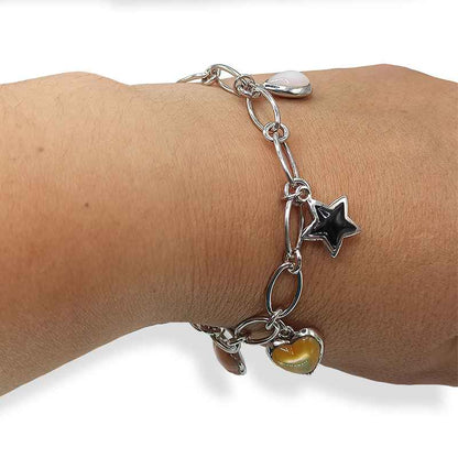 Pulsera de Charms con Nácar de Colores en Plata de Ley 925 y Baño de Rodio (18 cm)