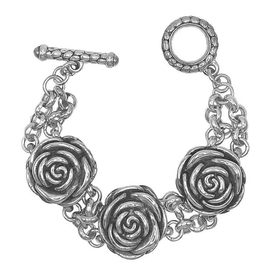 Pulsera de Rosas Doble en Plata de Ley 925 - Símbolo de Amor y Belleza Mágica