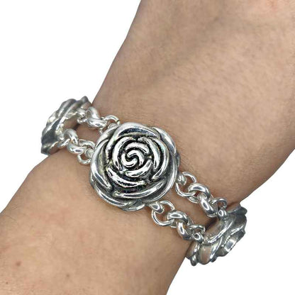 Pulsera de Rosas Doble en Plata de Ley 925 - Símbolo de Amor y Belleza Mágica