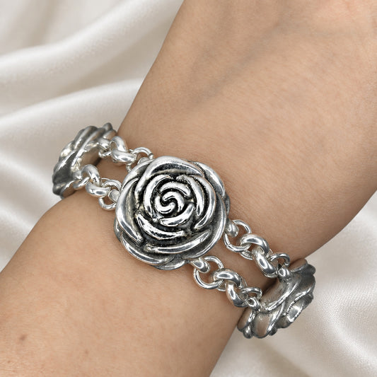 Pulsera de Rosas Doble en Plata de Ley 925 - Símbolo de Amor y Belleza Mágica