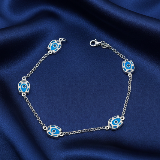 Pulsera de Ojos Turcos en Herraduras de Plata de Ley 925 - Amuleto de la Suerte, Contra el Mal de Ojo y Regalo de Protección Atractiva