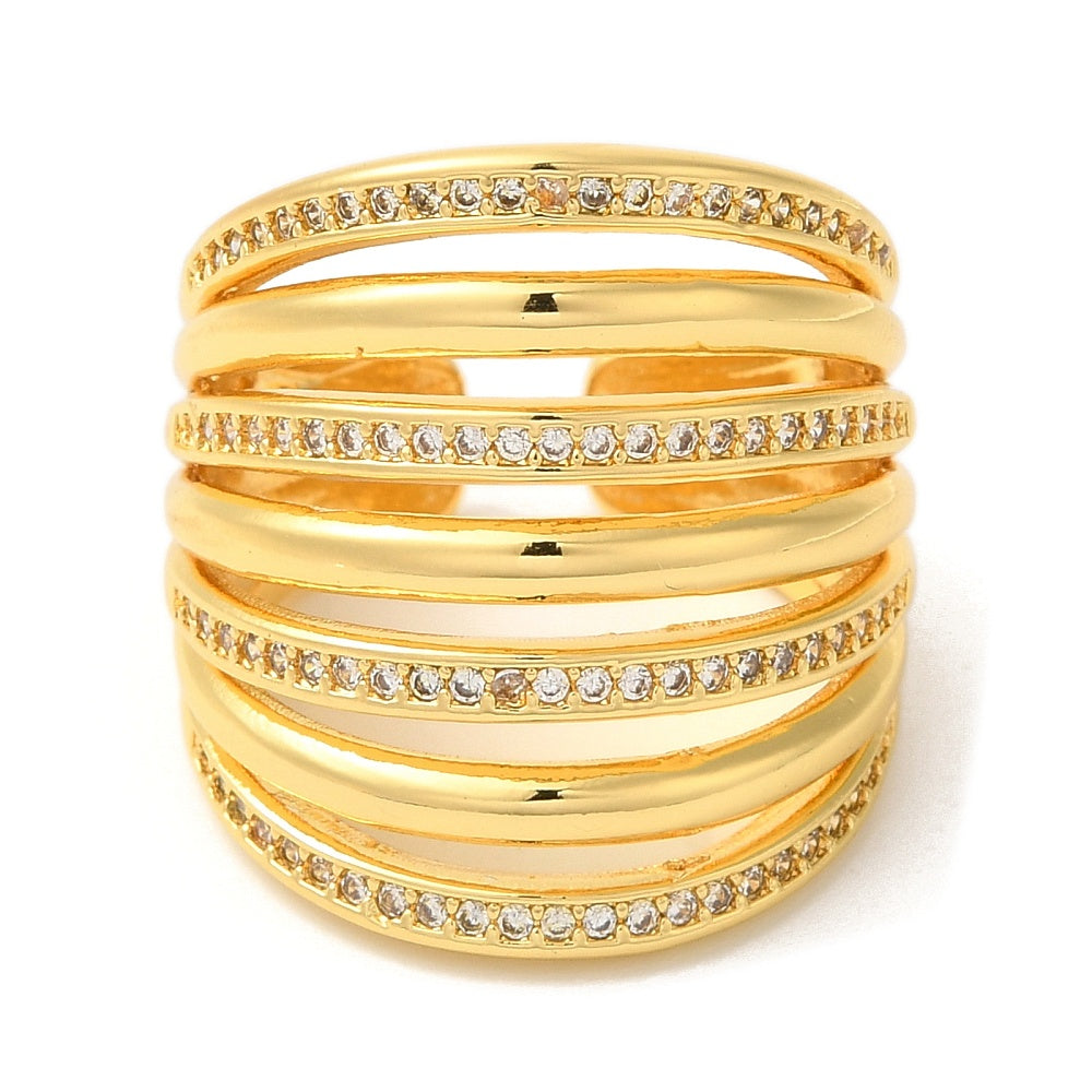 Anillo Espiral de Luz Ajustable con Circonitas Blancas