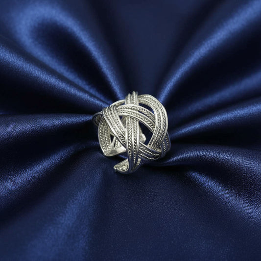 Anillo Trenzado Ancho de Plata de Ley 925 Ajustable - Joyería de Diseño Entrelazado y Regalo Elegante