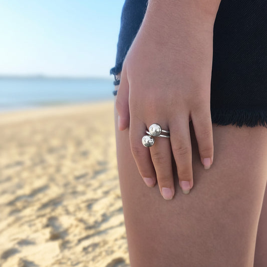 Anillo de Bolas en Plata de Ley 925 - Sortija en Espiral Doble y Regalo Atemporal Minimalista