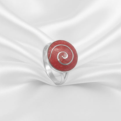 Anillo de Espiral en Plata de Ley 925 y Coral Rojo - Amuleto de Protección y Regalo Místico