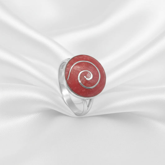 Anillo de Espiral en Plata de Ley 925 y Coral Rojo - Amuleto de Protección y Regalo Místico