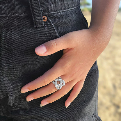 Anillo Trenzado Ancho de Plata de Ley 925 Ajustable - Joyería de Diseño Entrelazado y Regalo Elegante