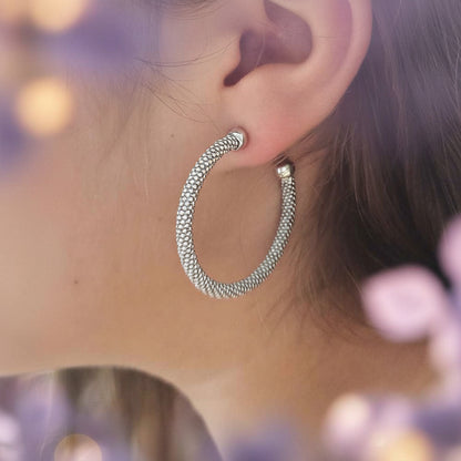 Aros "Eternal Mesh" – Pendientes de Malla Tejida en Plata de Ley 925 (37 mm)