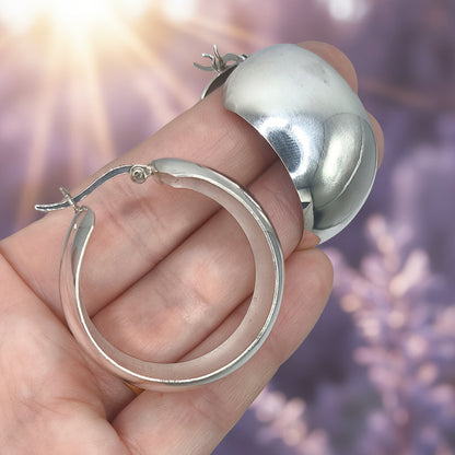 Aros "Chunky Silver" – Pendientes Anchos en Plata de Ley con Cierre Italiano (35 mm)