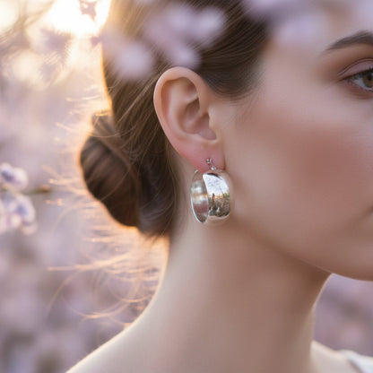Aros "Chunky Silver" – Pendientes Anchos en Plata de Ley con Cierre Italiano (35 mm)