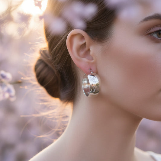 Aros "Chunky Silver" – Pendientes Anchos en Plata de Ley con Cierre Italiano (35 mm)