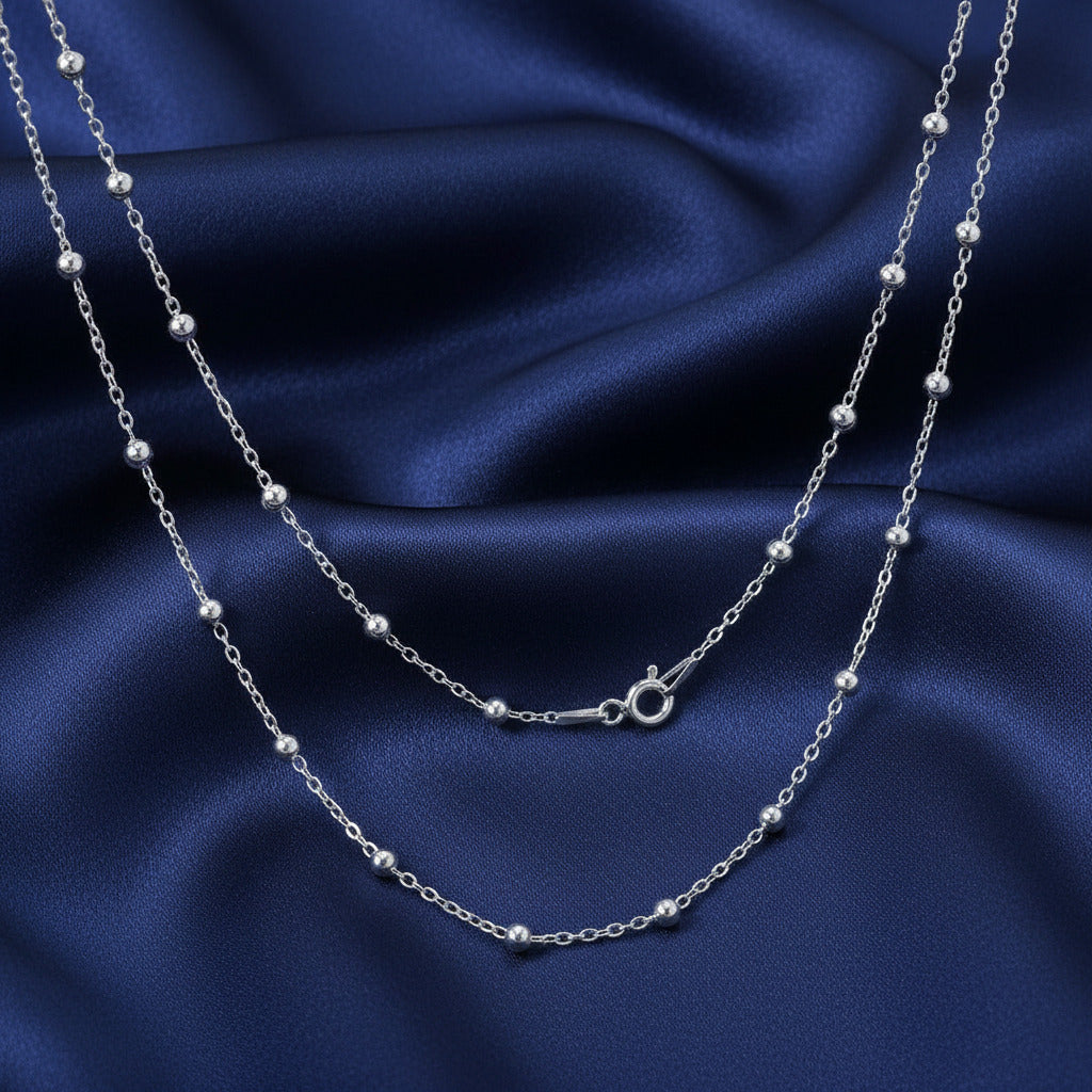 Cadena 45 cm de Plata de Ley 925 Lisa con Bolitas Combinadas - Collar de Diseño Elegante y Regalo Sofisticado