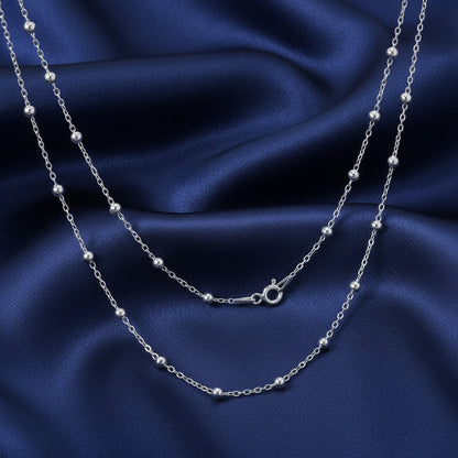 Cadena 45 cm de Plata de Ley 925 Lisa con Bolitas Combinadas - Collar de Diseño Elegante y Regalo Sofisticado