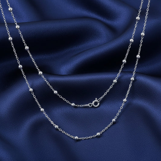 Cadena 45 cm de Plata de Ley 925 Lisa con Bolitas Combinadas - Collar de Diseño Elegante y Regalo Sofisticado