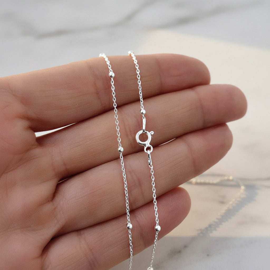 Cadena 50 cm de Plata de Ley 925 Combinada con Bolas - Amuleto de Fluidez y Regalo Místico de Protección