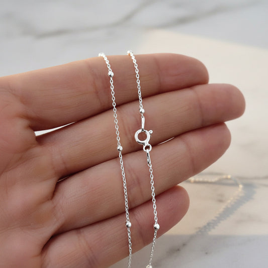 Cadena 50 cm de Plata de Ley 925 Combinada con Bolas - Amuleto de Fluidez y Regalo Místico de Protección