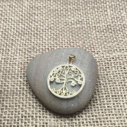Colgante Árbol de la Vida "Destellos de Crecimiento" - Plata Bañada en Oro y Circonitas Blancas (25mm) - Amuleto de Conexión y Abundancia