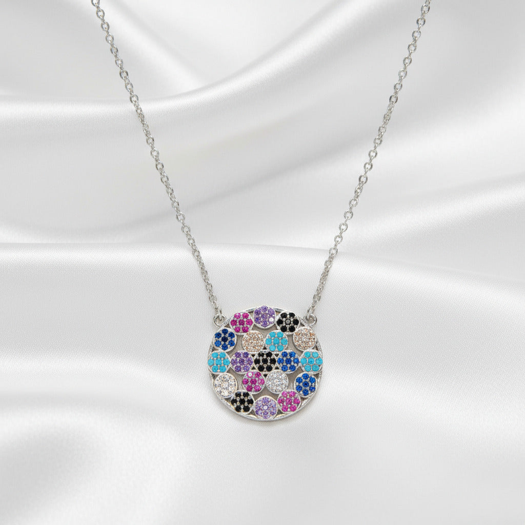 Gargantilla con Colgante Mandala en Plata de Ley 925 Rodiada y Circonitas de Colores - Regalo Elegante para Mujer